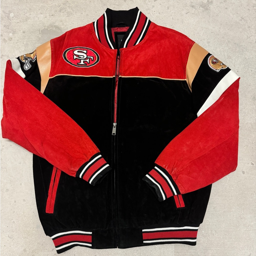 NFL San Francisco 49ers Leather Bomber Jacket Authentic Heavyweight Size L/G
